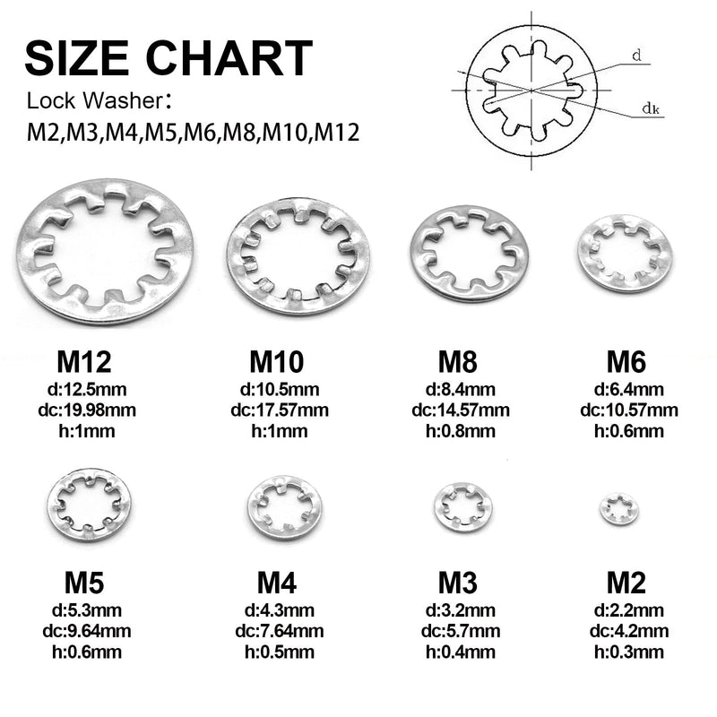 [Australia - AusPower] - QTEATAK 320Pcs Lock Washers 304 Stainless Steel Internal Star Washer, 8 Sizes Tooth Washer Wave Spring Washer Assortment Kit M2.5 M3 M4 M5 M6 M8 M10 M12, Silver 