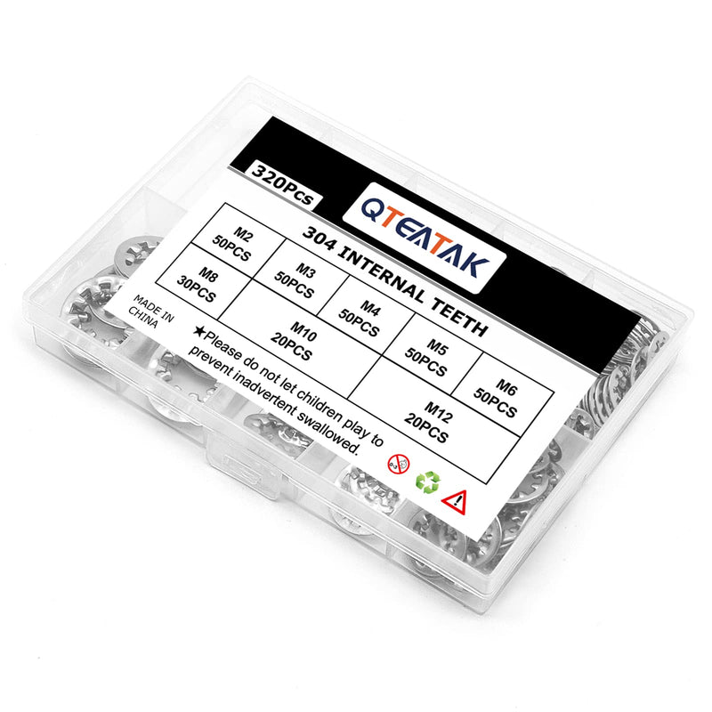 [Australia - AusPower] - QTEATAK 320Pcs Lock Washers 304 Stainless Steel Internal Star Washer, 8 Sizes Tooth Washer Wave Spring Washer Assortment Kit M2.5 M3 M4 M5 M6 M8 M10 M12, Silver 