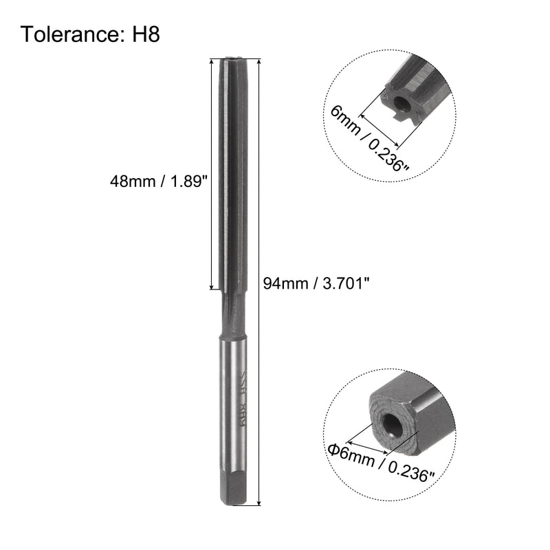 [Australia - AusPower] - QUARKZMAN Hand Reamers, 6 mm H8 Metric Reamer Drill for Metal Wood Hole Reaming, Straight Groove High Speed Steel (HSS) Tool 6mm 