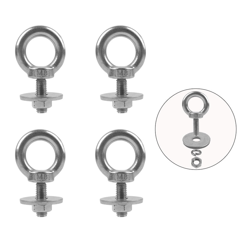 [Australia - AusPower] - 4 Pack M8 Stainless Steel Ring Eye Bolt with Nuts and Washer, 5/16" x 1 inch Lifting Ring Eye Bolt for Swing Board Tire Tyre, Screw Bolt Anchoring kit for tie Down Straps Swing Chair M8(5/16") 