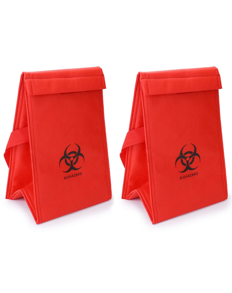 [Australia - AusPower] - QWORK Medical Insulated Biohazard Cooler Bag, 2 Pack Medical Specimen Transport Bag, Bio Transport Bag, 6.75" x 10" x 5.75", Red 