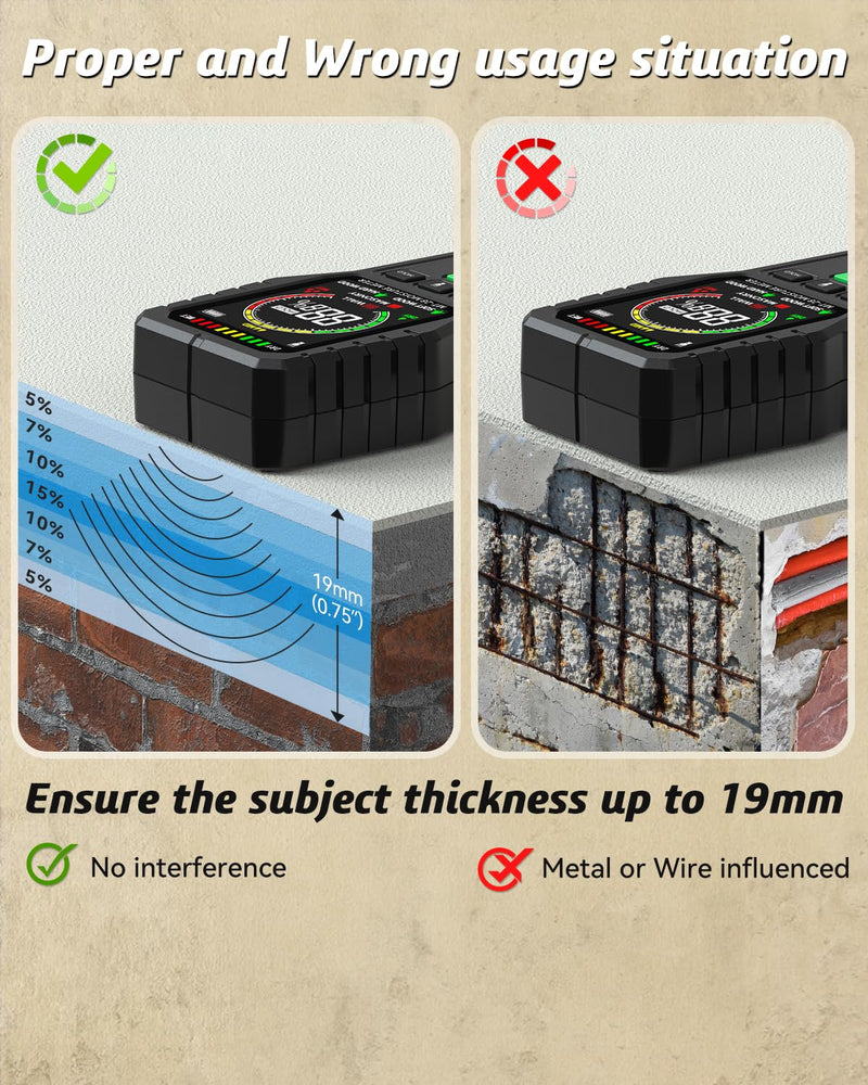 [Australia - AusPower] - Pinless Moisture Meters Non-Invasive Digital Wood Moisture Tester Water Leak Detector for Wall,Lumber, building,Firewood,Humidity Tester (BLACK) Black 