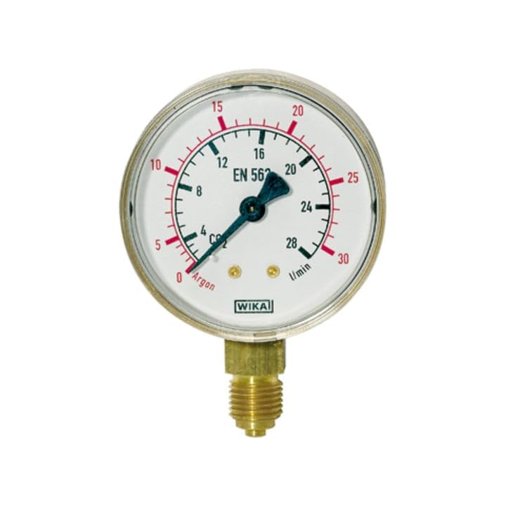 [Australia - AusPower] - RIEGLER 101293-420 Argon Pressure Gauge, G 1/4 Radial Below, 0-30 l/min (10 bar), Diameter 63, Pack of 1 