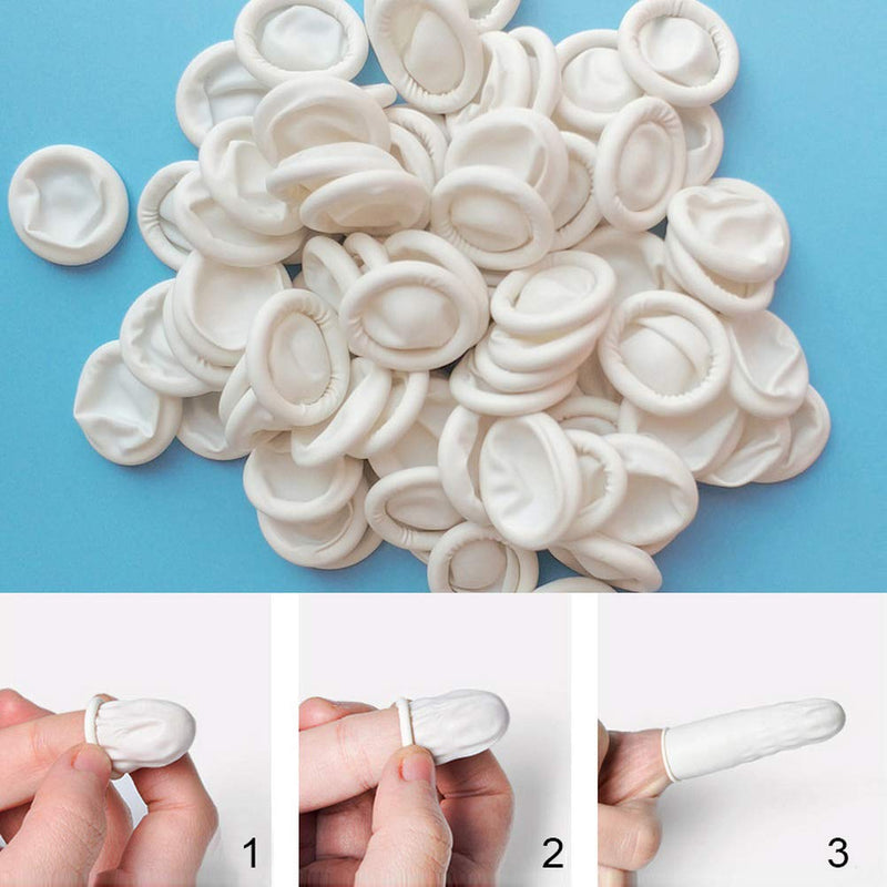 [Australia - AusPower] - Finger Cot, Medium Finger Protectors Latex Anti-Static Finger Covers, Finger Tip Protect Keeping Dressing Dry and Clean Disposable Finger Gloves White(approxi 135pcs) 100g 