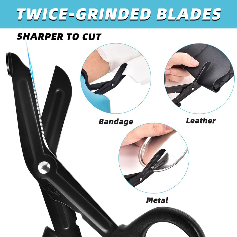 [Australia - AusPower] - Trauma Shears - RISEMART Bandage Scissors for Nurses, 7.5" Fluoride Coated Non-stick Blades Stainless Steel Nursing scissors for Doctor, Nurses, Nursing Students,EMS Black+black 