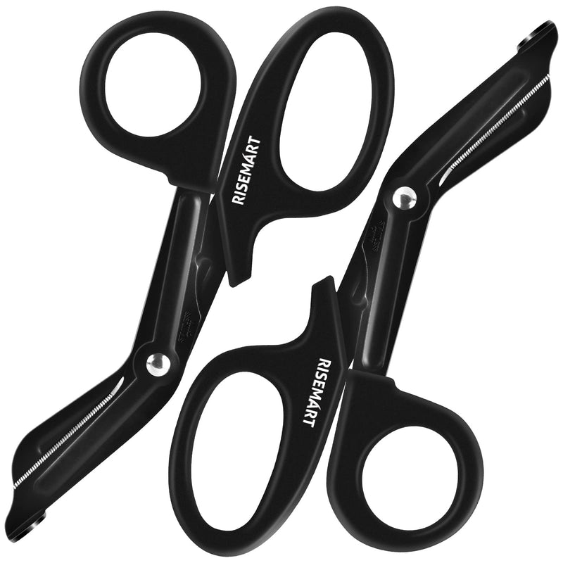 [Australia - AusPower] - Trauma Shears - RISEMART Bandage Scissors for Nurses, 7.5" Fluoride Coated Non-stick Blades Stainless Steel Nursing scissors for Doctor, Nurses, Nursing Students,EMS Black+black 
