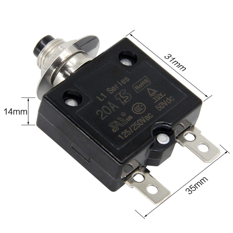 [Australia - AusPower] - 125-250V AC 50V DC Push Button Circuit Breaker 20Amp Thermal Overload Protector L1 Series Manual Reset Thermal Circuit Breaker 20A 