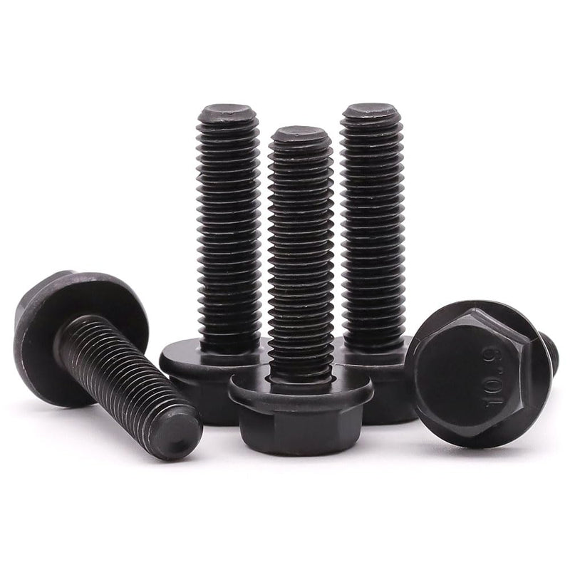 [Australia - AusPower] - M6-1.0 x 25mm (25 Pack) Flanged Hex Head Bolts, Hexagon Flange Screws Bolts, Black Oxide Finish, 10.9 Grade Alloy Steel, Motocycle Car Bolts Replacements, Full Thread M6-1.0 x 25mm 25 