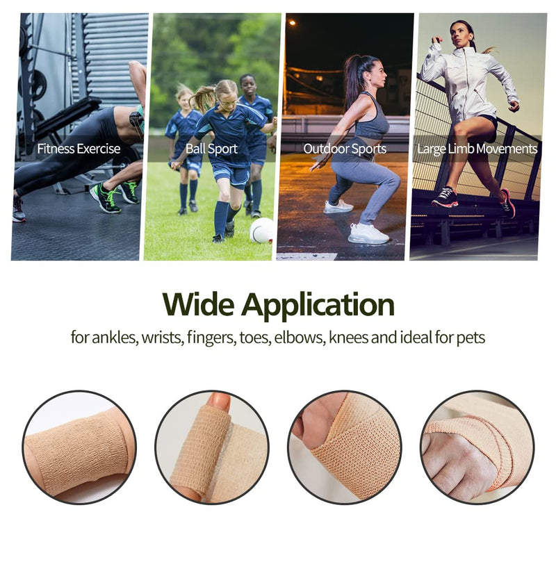 [Australia - AusPower] - 1"/2"/3"/4" Self Adhesive Bandage Wraps, 6pcs 5 Yard Breathable Elastic Wraps, 12 Colors to Choose, (2", Skin Color, 6pcs) 6pcs Skin Color 2 Inch 