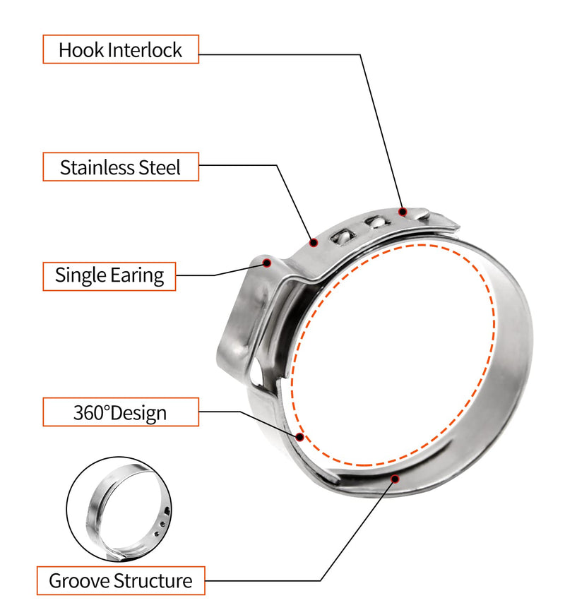 [Australia - AusPower] - 50/100/150/200 Pack PEX Cinch Clamps, 1/2" Clamps, Stainless Steel Single Ear Hose Clamps (1/2", 50 Pack) 1/2" × 50 
