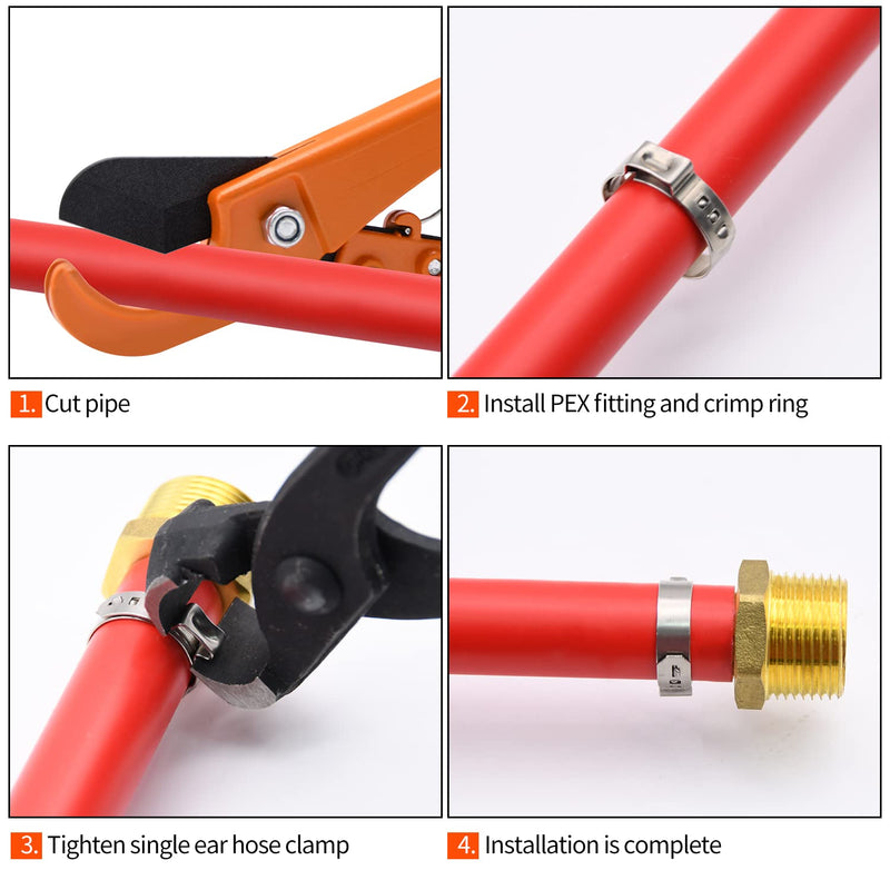[Australia - AusPower] - 50/100/150/200 Pack PEX Cinch Clamps, 1/2" Clamps, Stainless Steel Single Ear Hose Clamps (1/2", 50 Pack) 1/2" × 50 