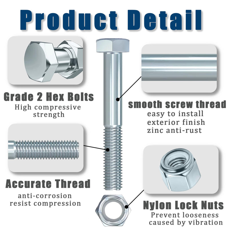 [Australia - AusPower] - 5 Sets Shear Bolts 1/2" x 3-1/2" Grade 2 Shear Bolt with Nylock Nuts for Rotary Cutters Snowblower Shear Bolt Snow Throwers 