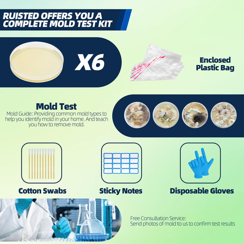 [Australia - AusPower] - Mold Test Kit for Home with 48hrs Results – 6 Rapid DIY Home Tests for Full Home, Air, Surfaces & HVAC Systems | No Lab Wait! Detection Kit (Gloves, Swabs, Bags) 6 Test Plates 