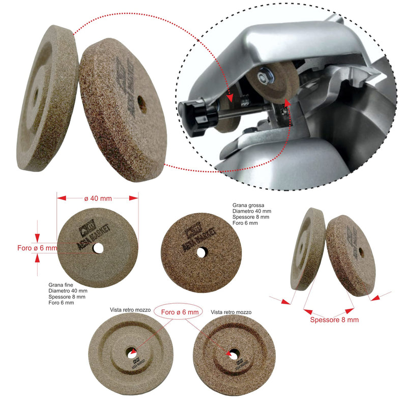 [Australia - AusPower] - Grinding Wheels for Slicer Compatible with RGV, Sirman, Mistro, Fimar, Fama Others Ø 40 - H 8 - Hole 6 