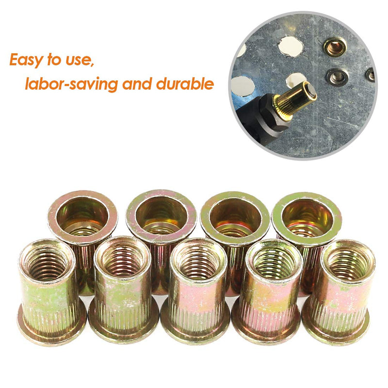 [Australia - AusPower] - 50-Pcs 1/2''-13UNC Mixed Zinc Plated Carbon Steel Rivet Nut Flat Head Insert Nutsert Assortment Kit 