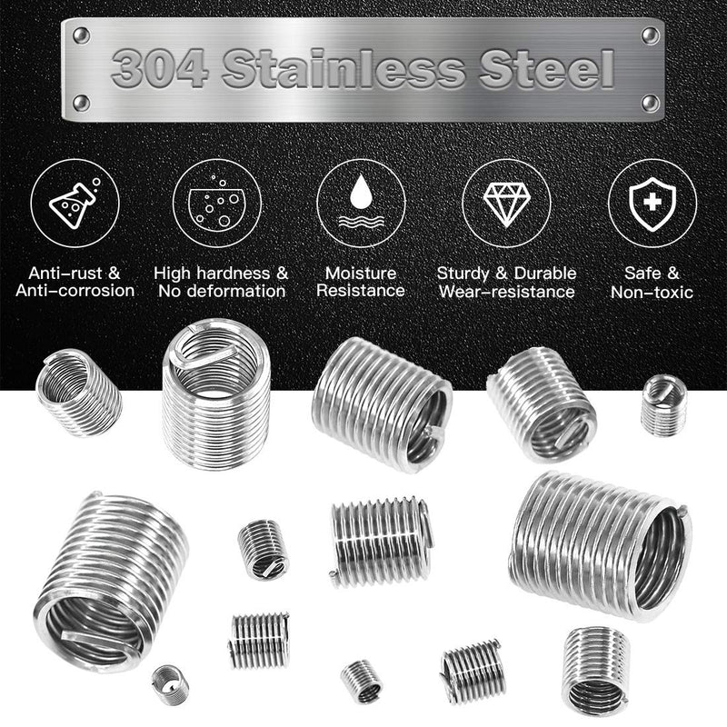 [Australia - AusPower] - 200 Pcs Wire Thread Inserts kit 304 Stainless Steel Metric M3 M4 M5 M6 M8 M10 M12 Helicoil Kit Wire Screw Sleeve Thread Repair Kit 
