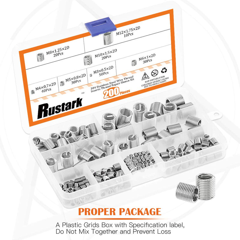 [Australia - AusPower] - 200 Pcs Wire Thread Inserts kit 304 Stainless Steel Metric M3 M4 M5 M6 M8 M10 M12 Helicoil Kit Wire Screw Sleeve Thread Repair Kit 