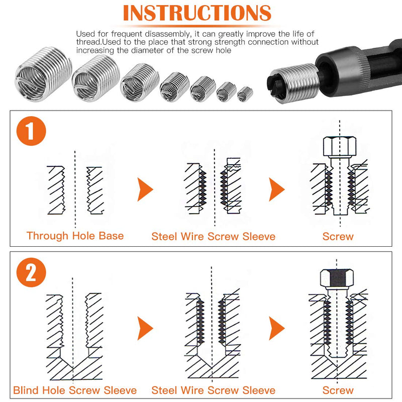 [Australia - AusPower] - 200 Pcs Wire Thread Inserts kit 304 Stainless Steel Metric M3 M4 M5 M6 M8 M10 M12 Helicoil Kit Wire Screw Sleeve Thread Repair Kit 