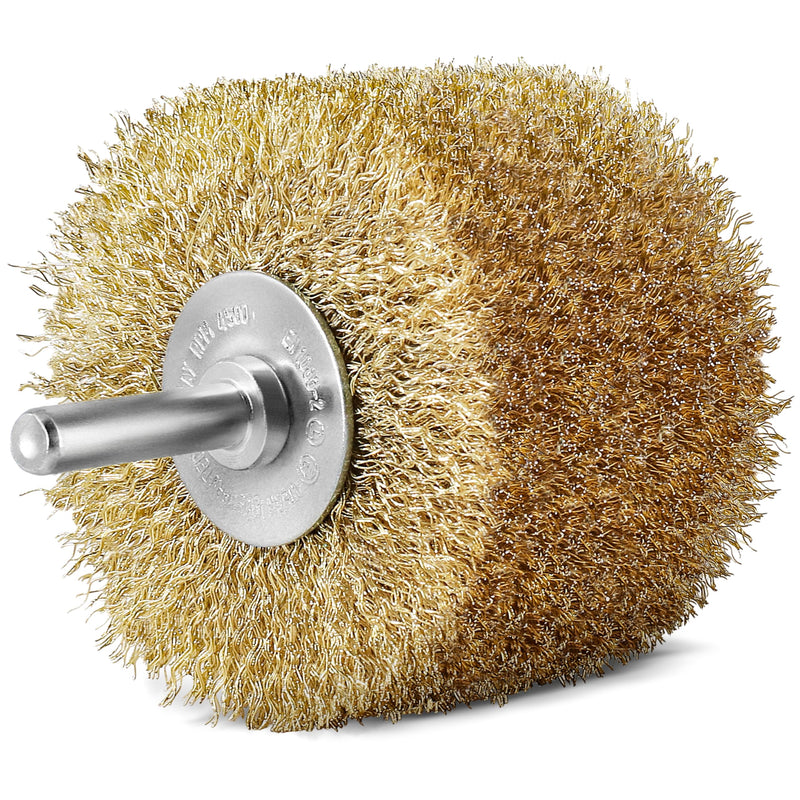 [Australia - AusPower] - S&R Steel Wire Round Brush, Sanding Brush Brass 80 mm x 35 mm, Wood Structure Brush Brass-Plated, 0.25 mm Wavy Round Shaft 8 mm, Wire Brush for Wood, Metal, Stainless Steel, Plastics 