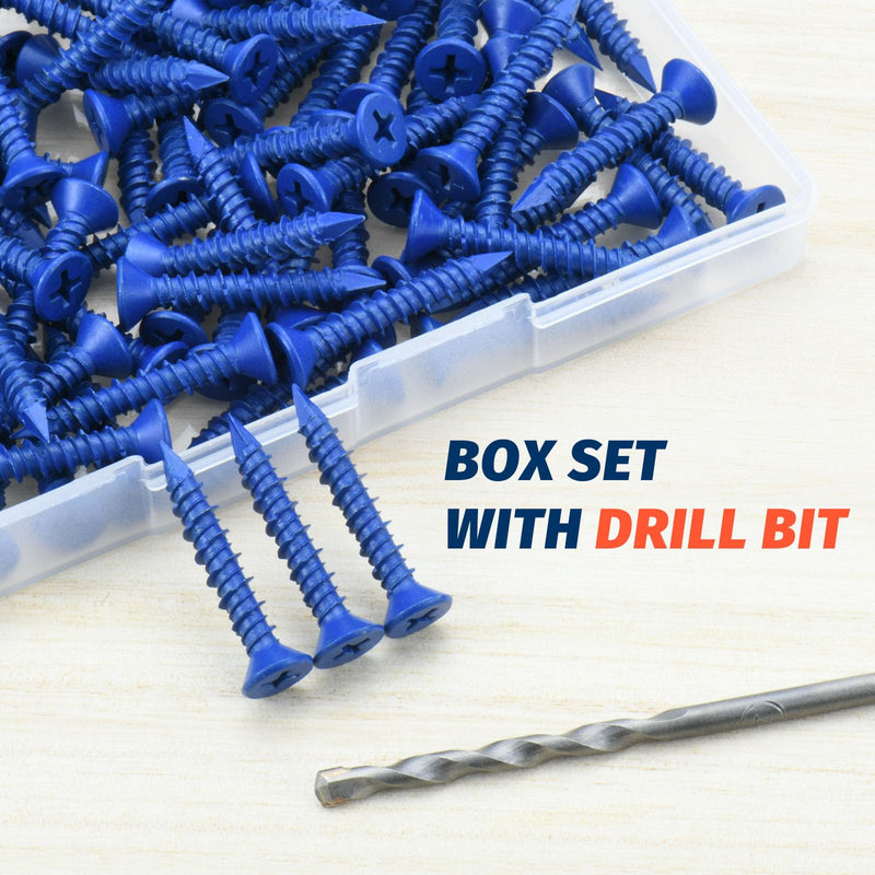 [Australia - AusPower] - 3/16" x 1-1/4" Concrete Screw Anchor, Blue Flat Head Screws for Anchoring to Masonry, Brick, Block, Cement or Stucco (Pack of 80) 3/16" x 1-1/4" 