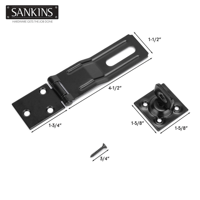 [Australia - AusPower] - SANKINS 4-1/2" Swivel Staple Safety Hasps, Gate Door Hasp Latches Safety Packlock Clasp Locking with Twist Knob for Fence, Gate, Cabinet, Black 1 