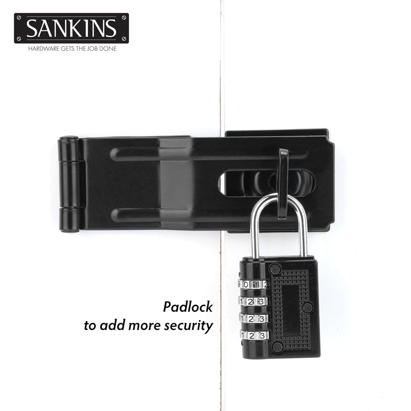 [Australia - AusPower] - SANKINS 4-1/2" Swivel Staple Safety Hasps, Gate Door Hasp Latches Safety Packlock Clasp Locking with Twist Knob for Fence, Gate, Cabinet, Black 1 