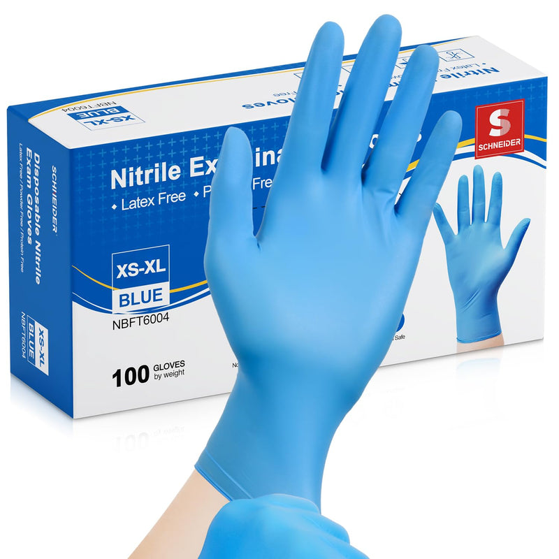 [Australia - AusPower] - Schneider Nitrile Exam Gloves, Blue Disposable Gloves, Medical Grade, Food Grade, Latex Free, Powder Free 100 Medium 