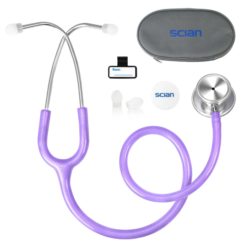 [Australia - AusPower] - SCIAN Stethoscope Dual Head for Nurses,Doctors,Med Students, Classic Stainless Steel Stethoscope Home Diagnostics Medical Supplies with Carrying Bag, Pearlescent Purple 