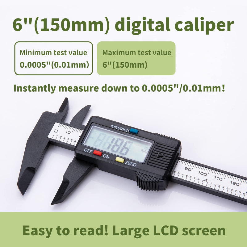 [Australia - AusPower] - Digital Caliper 0-6"Measuring Tool, Micrometer Caliper with Auto-Off Feature, Interchangeable between inches and millimeters for jewelry measurement and 3D printing 6" Plastic 