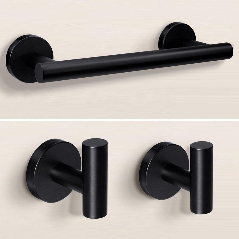 [Australia - AusPower] - SEIDO 3-Pieces Bathroom Hardware Set Black Bathroom Accessories Set, SUS 304 Stainless Steel Towel Bar for Bathroom Wall Black Towel Rack 