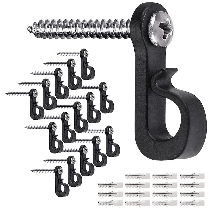[Australia - AusPower] - SELEWARE Q hanger Hooks for Outdoor String Lights, Christmas Light Hooks with Screw, Indoor Outdoor Light Hooks Clips for Hanging String Lights Fairy Lights Patio Light, 15Pcs 15 Black 