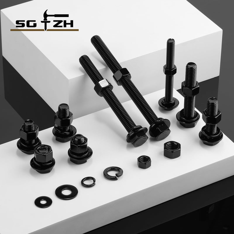 [Australia - AusPower] - 1/4-20 x 1-1/2" Hex Head Screw Bolt, Nuts, Flat & Lock Washers, 20Pcs 18-8 (304) Stainless Steel, Fully Threaded, Black Oxide by SG TZH 20 1/4-20 x 1-1/2" 