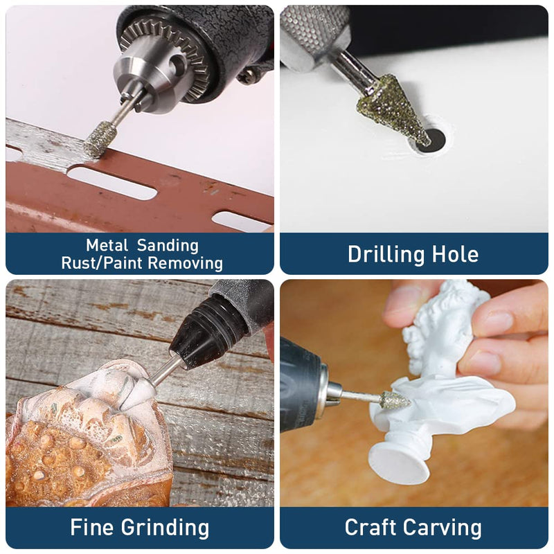 [Australia - AusPower] - Diamond Grinding Point Set, 20 Pieces Rotary Cutter Drill Milling Tool Set with 1/8 Inch Shank for Stone, Ceramic, Glass, Carving, Grinding, Polishing, Engraving 