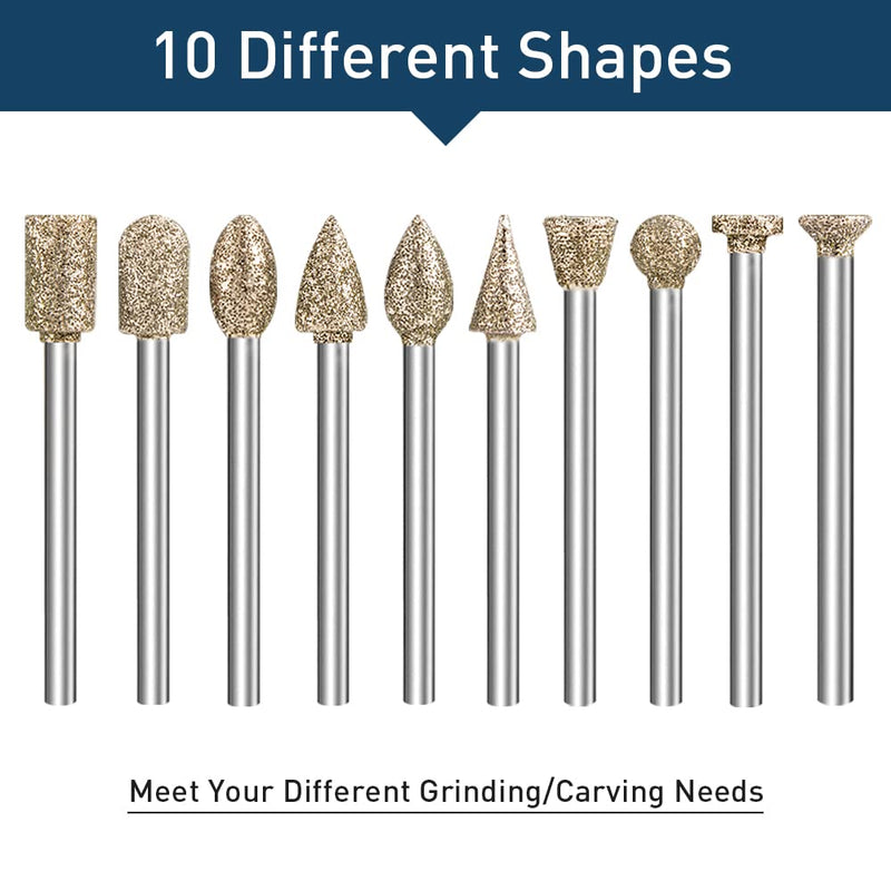 [Australia - AusPower] - Diamond Grinding Point Set, 20 Pieces Rotary Cutter Drill Milling Tool Set with 1/8 Inch Shank for Stone, Ceramic, Glass, Carving, Grinding, Polishing, Engraving 