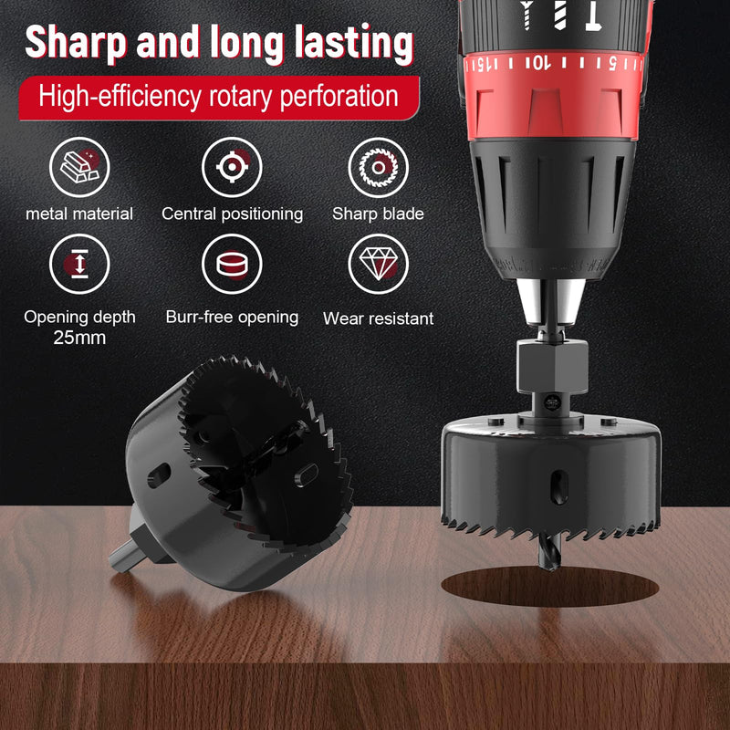[Australia - AusPower] - 12-Piece Hole Saw Kit, Includes 8 Sizes (3/4" to 2-1/2"), Arbors, Drill Bits, and Hex Key, Ideal for Softwood, Plywood, and PVC (Black) Black 