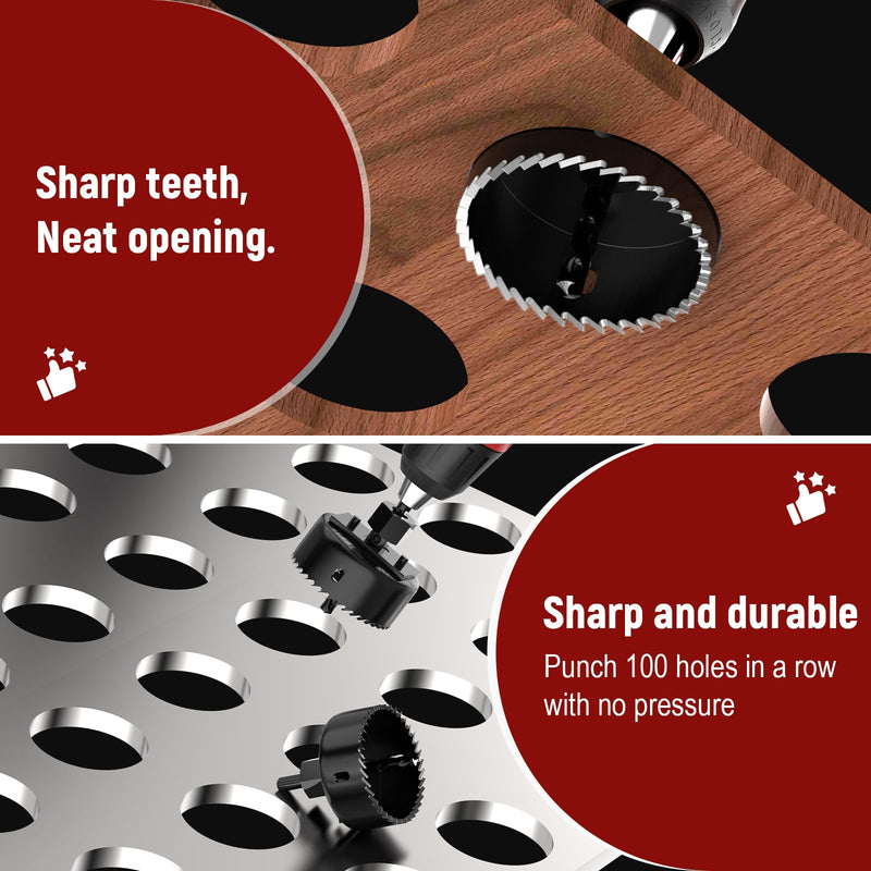 [Australia - AusPower] - 12-Piece Hole Saw Kit, Includes 8 Sizes (3/4" to 2-1/2"), Arbors, Drill Bits, and Hex Key, Ideal for Softwood, Plywood, and PVC (Black) Black 