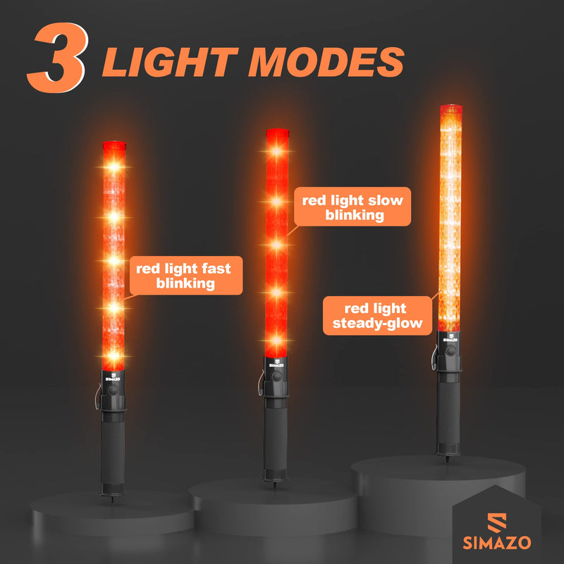 [Australia - AusPower] - 2 Pack Traffic Wand, 21 Inch Red Traffic Control Wand with 3 Flashing Modes, LED Traffic Safety Baton with Side Clip for Traffic Control, Fire Rescue, Air Marshaling 2 Pack 
