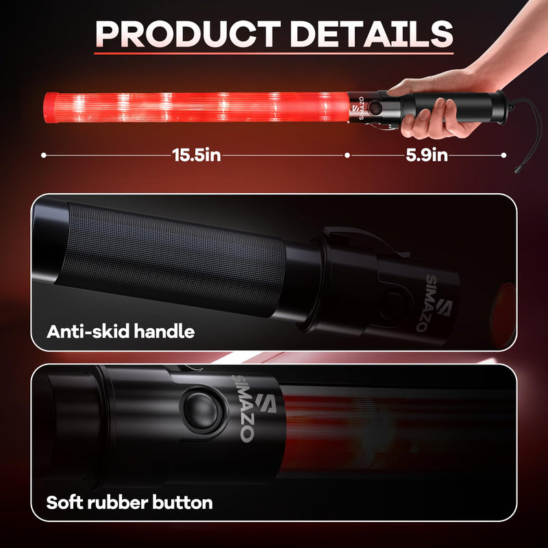 [Australia - AusPower] - 2 Pack Traffic Wand, 21 Inch Red Traffic Control Wand with 3 Flashing Modes, LED Traffic Safety Baton with Side Clip for Traffic Control, Fire Rescue, Air Marshaling 2 Pack 