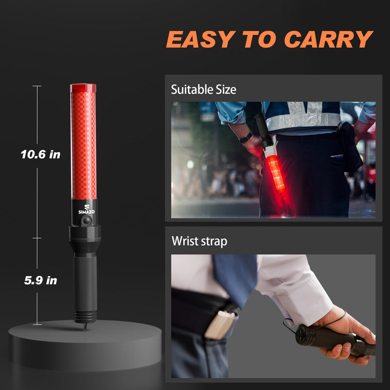 [Australia - AusPower] - 2 Pieces 16 Inch Traffic Wand with White LED on Top, 3 Flashing Modes & 4 Led Lights, Traffic Safety Baton with Wrist Strap for Parking Guides, Car Directing, Air Marshalling 2 