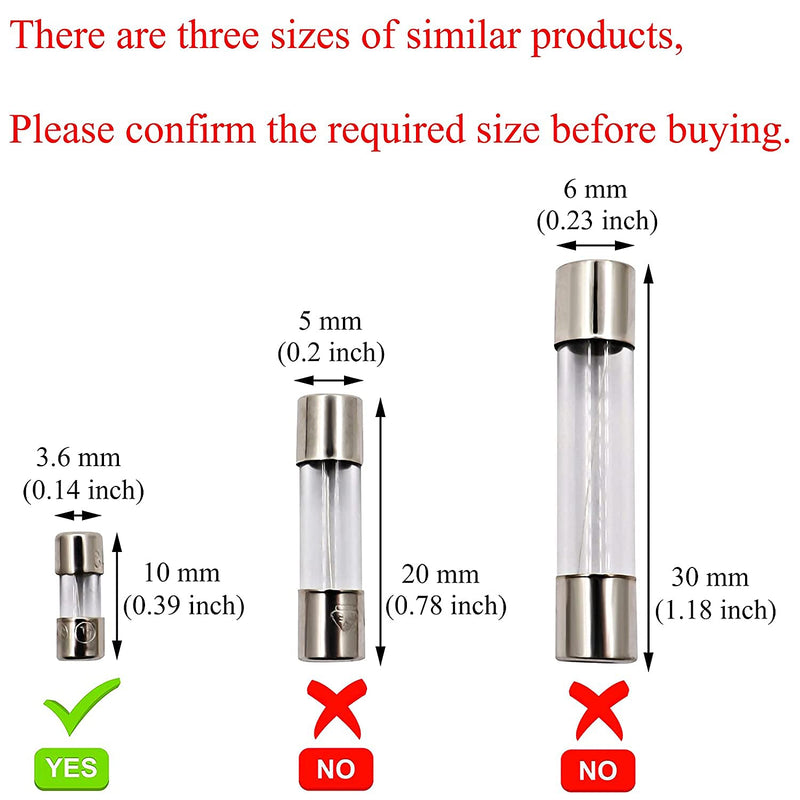 [Australia - AusPower] - 10 Pack F5AL Fast-Blow Mini Fuse 5A 5amp 125V Glass Fuses 0.14 x 0.39 inch / 3.6 x 10 mm (125Volt) (F5A) 