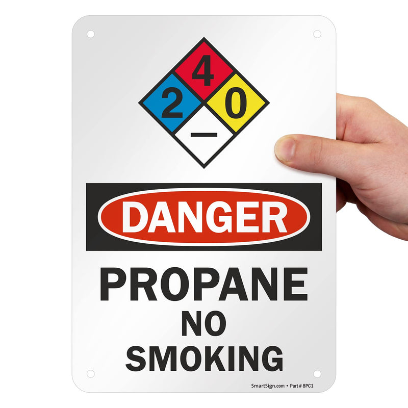 [Australia - AusPower] - SmartSign "Danger - Propane, No Smoking" NFPA Sign | 7" x 10" Aluminum 10" x 7" 