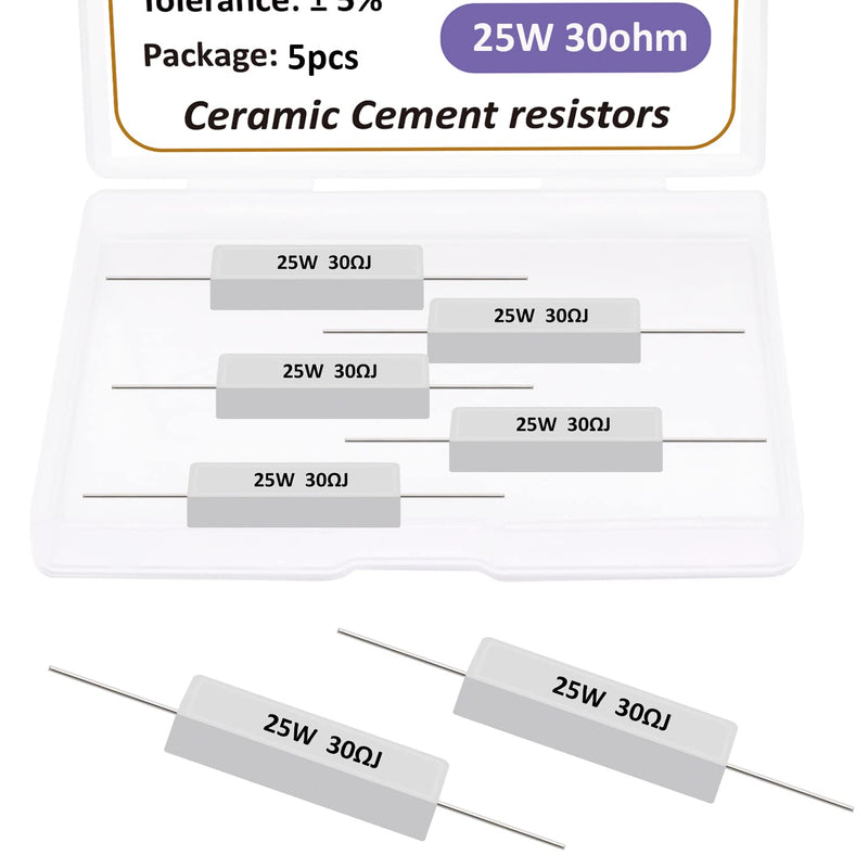 [Australia - AusPower] - smseace 5pcs 25W 30ohm Ceramic Cement resistors ±5% Tolerance Cement resistors Used in Computer, TV Set, Apparatus 