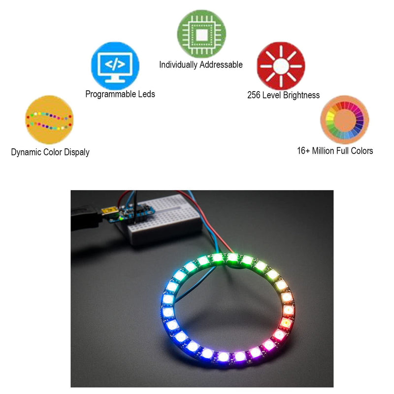 [Australia - AusPower] - Sparkleiot 128 Bit WS2812 RGB LED Ring with 3P Wire, WS2812B 5050 Addressable LED Pixel Full Color with Built-in Drivers DC5V for Arduino Raspberry Pi ESP8266 