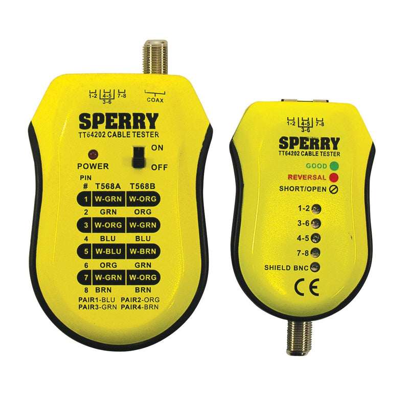 [Australia - AusPower] - Sperry Instruments TT64202 Cable Test Plus, Coax & UTP/STP Cable Tester - Detects: Shorts / Miss-wires & Reversals, Wiring Reference Chart Included, 2 Pc. Kit, Yellow & Black 