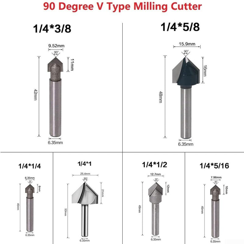 [Australia - AusPower] - Precision Cutting with 90 Degree V Groove Router Bit Set, Acrylic, MDF, PVC Materials (1) 1 