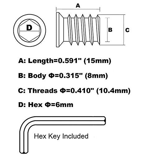 [Australia - AusPower] - 50 Pieces 1/4-20 Threaded Inserts for Wood Nutsert Furniture Screw-in Nut 15mm Length Hex Drive 1/4-20 x 15mm 