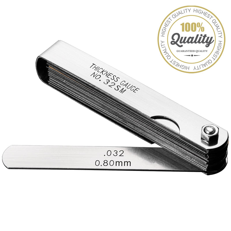 [Australia - AusPower] - Universal Feeler Gauge Set Stainless Steel Thickness Gauge 32 Blades 0.04-0.88 mm (0.0015-0.035 Inch) Metric/Imperial for Measuring Gap Width and Thickness for Guitar, Spark Plug, Piston Measure 
