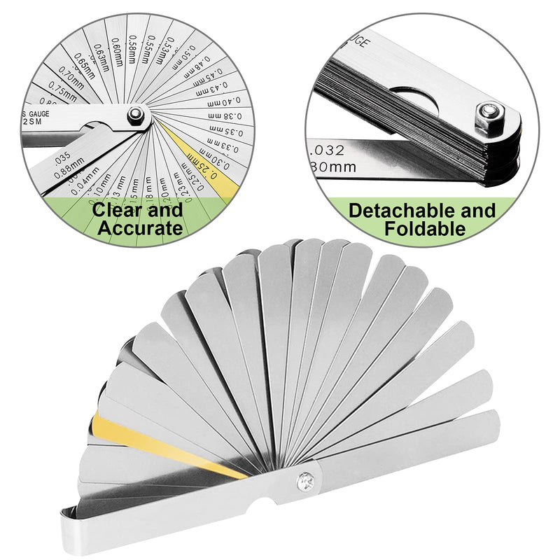 [Australia - AusPower] - Universal Feeler Gauge Set Stainless Steel Thickness Gauge 32 Blades 0.04-0.88 mm (0.0015-0.035 Inch) Metric/Imperial for Measuring Gap Width and Thickness for Guitar, Spark Plug, Piston Measure 