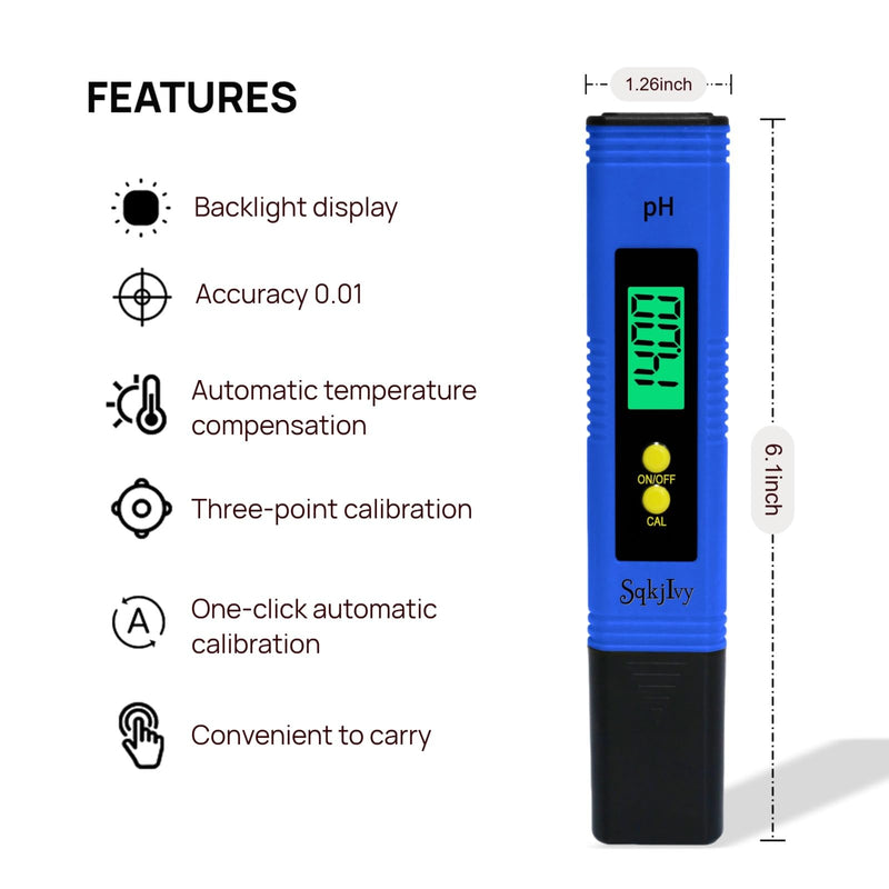 [Australia - AusPower] - PH Meter for Water Hydroponics Digital PH Tester Pen 0.01 High Accuracy Pocket Size with 0-14 PH Measurement Range for Household Drinking, Pool and Aquarium(Blue) 