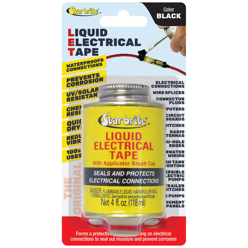 STAR BRITE Liquid Electrical Tape - Superior Adhesion and Flexible Protection for Frayed Cables, Terminals, and Electric Splices Black 4 OZ Can